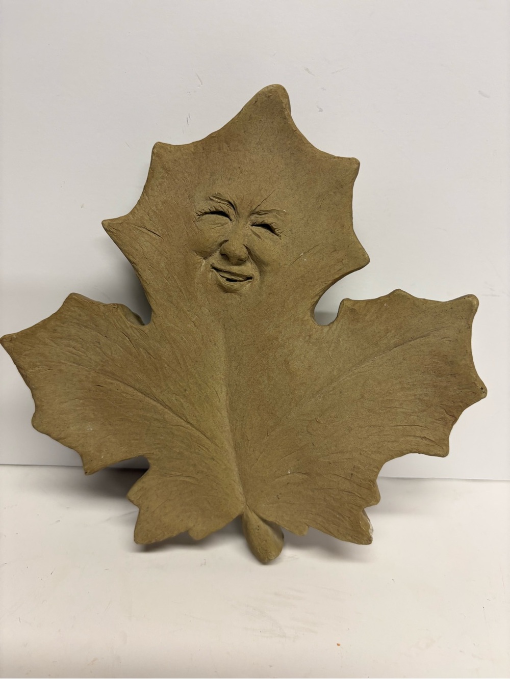 Handcrafted Leaf Face Wall Art Brown Decorative Leaf Sculpture Cast Stone